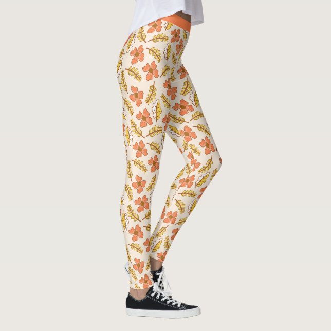Legging Calça de Yoga de Flores de Folhagem Floral Salmão  (Direita)