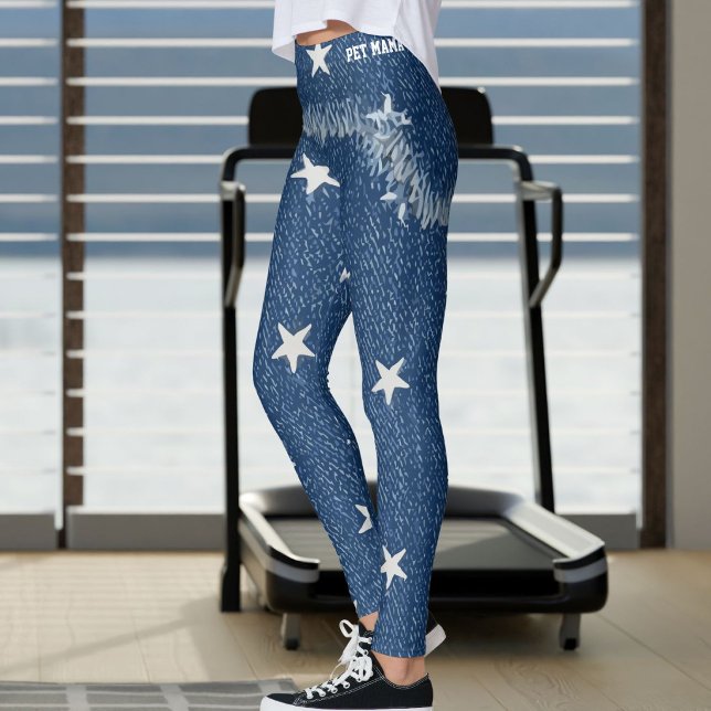 Legging Calça Jeans Azul Estrelas Irregulares Remendo de F (Criador carregado)