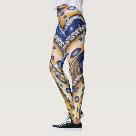 Legging Calças azuis da ioga das caneleiras do polvo do
