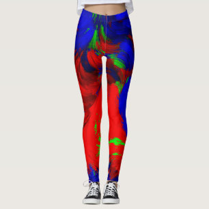 Legging Calças azuis verdes vermelhas abstratas brilhante