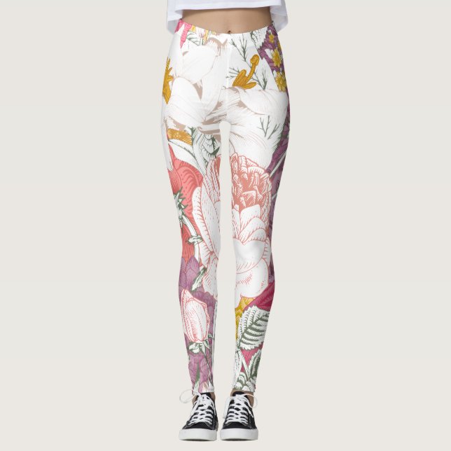 Legging calças com padrão floral moderno (Frente)