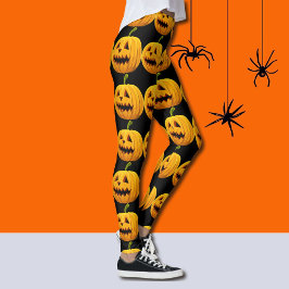 Legging Calças de Abóbora Jack-O-Lanterna Halloween