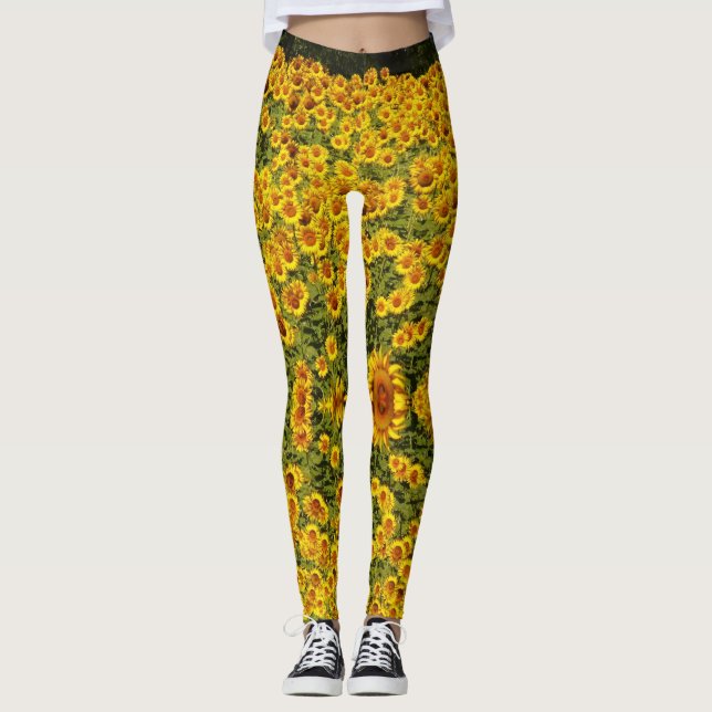 Legging Calças de Design de girassol amarelas (Frente)