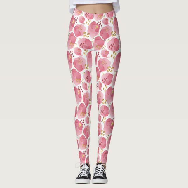 Legging Calças de ioga, Impressão, rosa e Dourada (Frente)