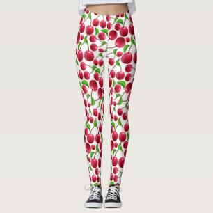 Legging Calças de Ioga Pilates com Estampa de Cereja Retro