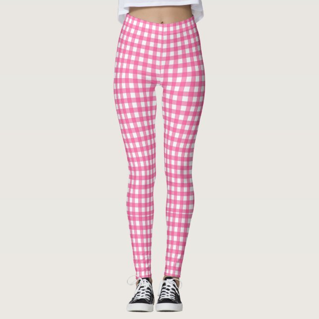 Legging Calças de ioga rosa de gingham (Frente)