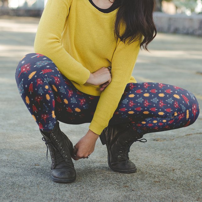 Legging Calças de Natal das Árvores de Natal Azuis Escuras (Criador carregado)