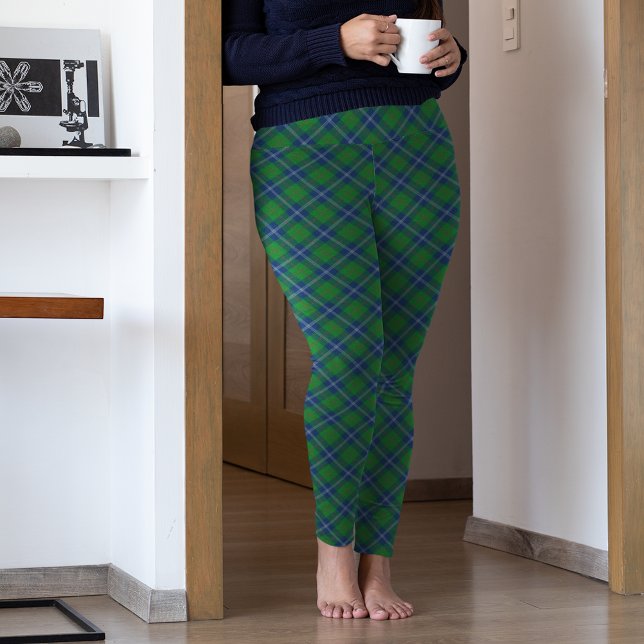 Legging Calças de Natal de Xadrez Azul Verde (Criador carregado)