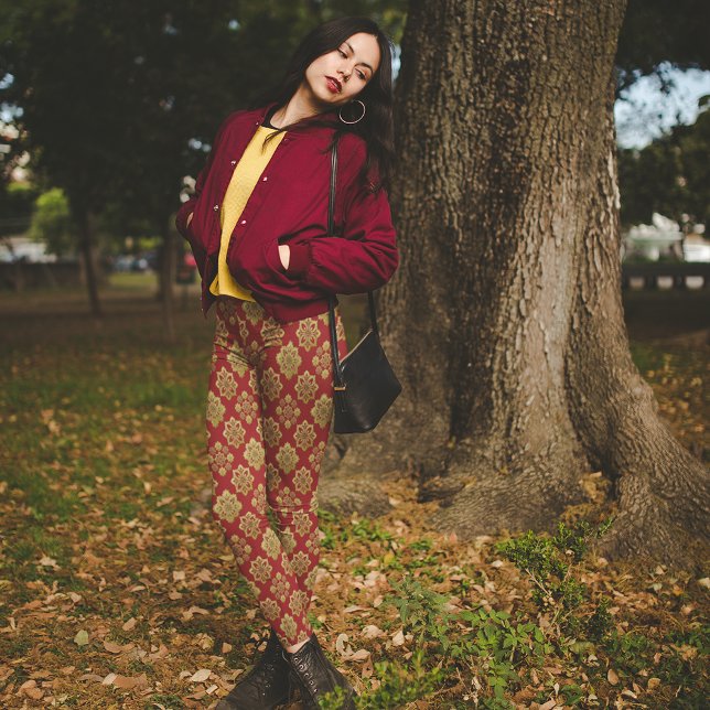 Legging Calças de Natal Douradas Vermelhas em Árabe (Criador carregado)