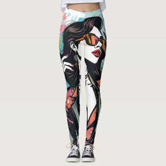 Legging Calças de Yoga com Salpicos de Pintura Floral Abst