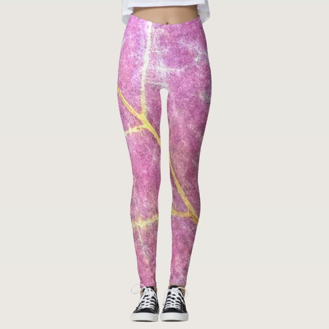 Legging Calças de Yoga de Folha Rosa (Frente)