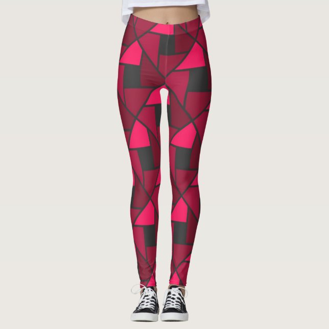 Legging Calças Geométricas de Yoga Vermelha de Framboesa R (Frente)