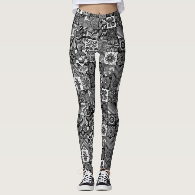 Legging Calças Justas Personalizadas Estilo Retro Preto+Br (Frente)