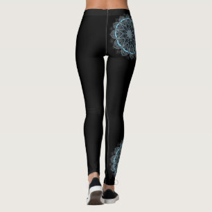 Legging Calças pretas da ioga da mandala da cerceta das