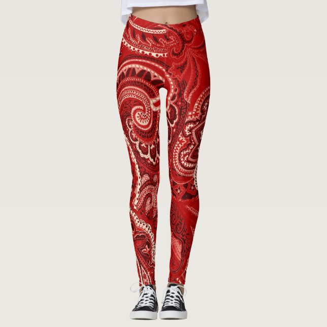 Legging Calças retros originais do Bandanna vermelho de (Frente)