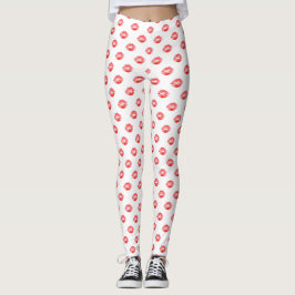 Legging Calças vermelhas brancas do beijo das caneleiras