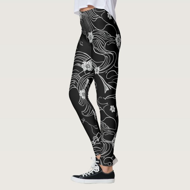 Legging Calças Zen Ink Flow Preto e Branco  (Esquerda)