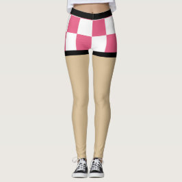 Legging Calções sexy falsas l Checkerd rosa e branco