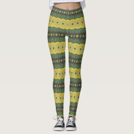 Legging Caleidoscópio Amarelo e Verde Padrão de Mandala