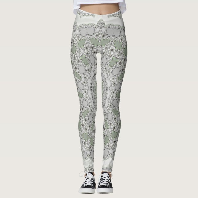 Legging Caleidoscópio Fractal Mandala - cinza verde (Frente)