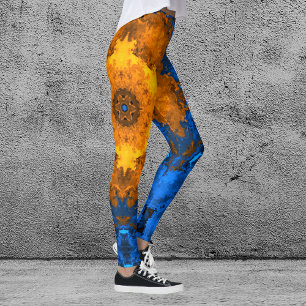 Legging Caleidoscópio Psicodélico Flor Amarelo e Azul