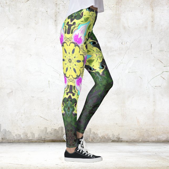 Legging Caleidoscópio Psicodélico Flor Amarelo e Rosa (Criador carregado)