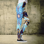 Legging Caleidoscópio Psicodélico Flor Azul e Laranja<br><div class="desc">Este design psíquico caleidoscópio apresenta cor azul,  laranja e branca. Visuais vibrantes e triviais para o hippie moderno ou qualquer um que ama cores brilhantes e fundas!</div>