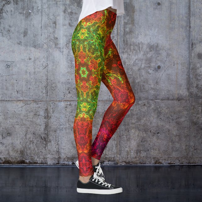 Legging Caleidoscópio Psicodélico Flor Verde e Vermelho (Criador carregado)