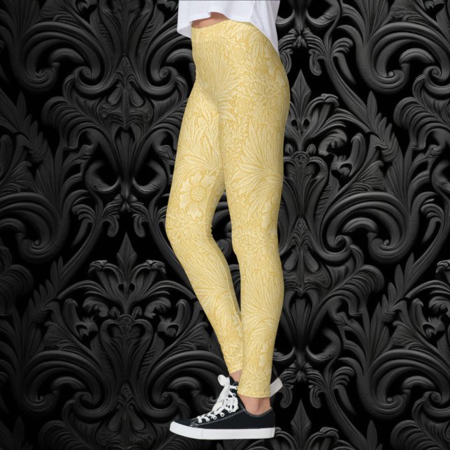 Legging Calêndula por William Morris, Flores de Jardim Vin (Marigold by William Morris, Vintage Garden Flowers Leggings)