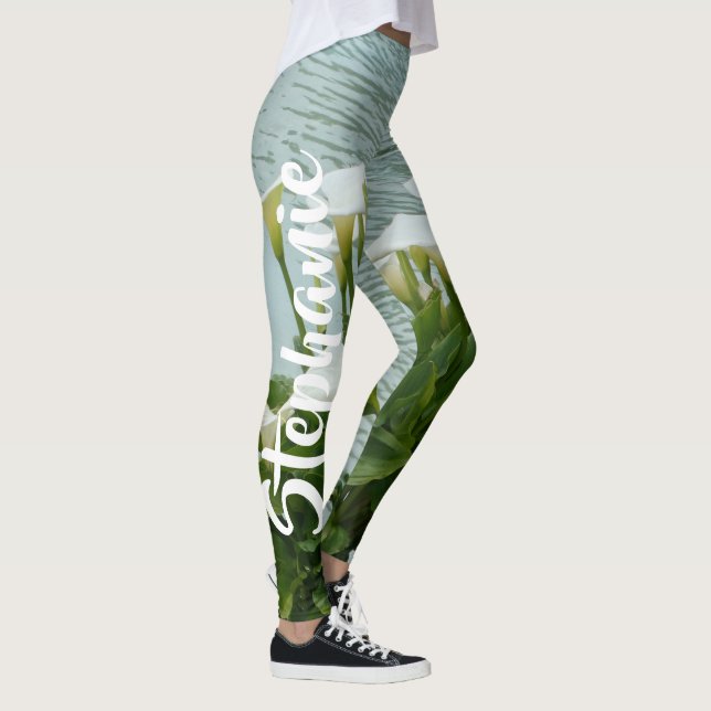 Legging Calla Lily Floral, Nome Personalizado (Direita)