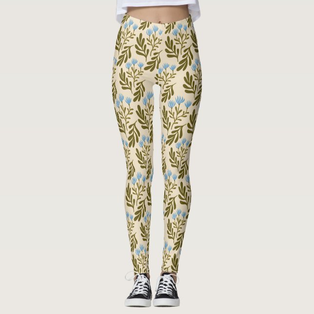 Legging  Calm and Natural: Blue Flower Seamless Pattern (Frente)