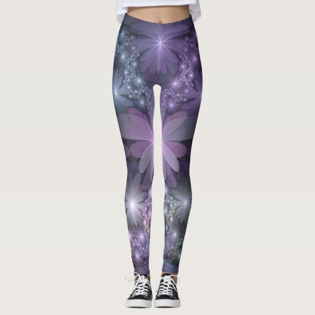Legging Cama de Flores Arte Fractal Abstrato Moderno e Bri (Frente)