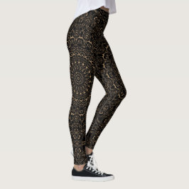 Legging Camel Tan Mandala com Simetria Elegante