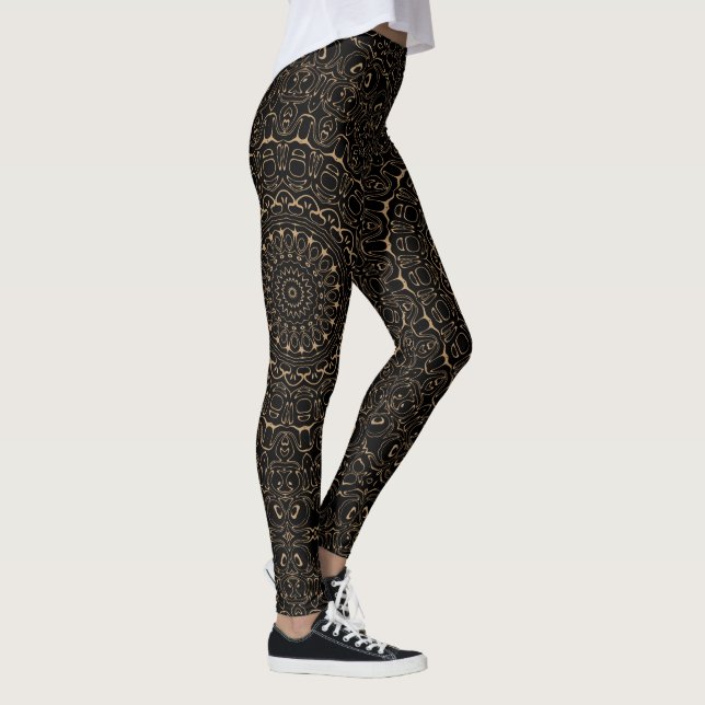 Legging Camel Tan Mandala com Simetria Elegante (Direita)