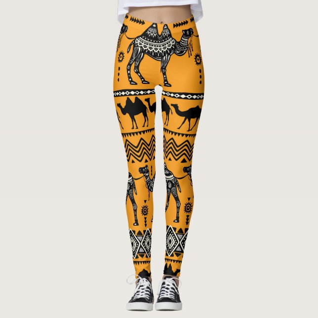 Legging Camelos Ilustração de Padrão Invisível Design. (Frente)