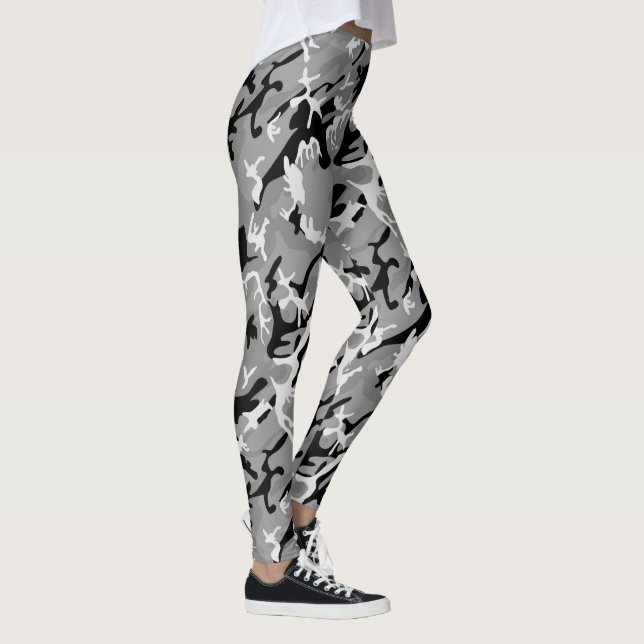 Legging Camo do inverno, teste padrão branco preto (Direita)