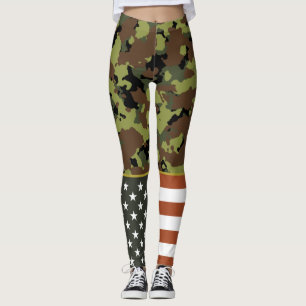 Legging Camo Verde Militar da Bandeira Americana