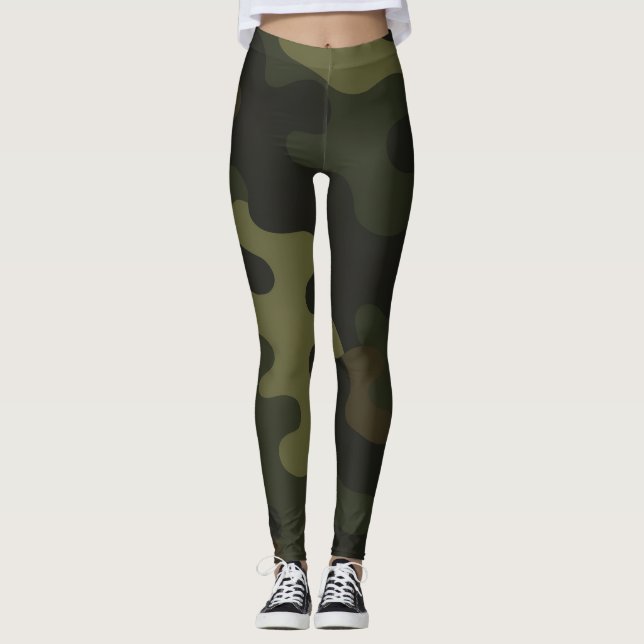 Legging Camo Yoga Earthy Green Busca Realces Pretos Modern (Frente)
