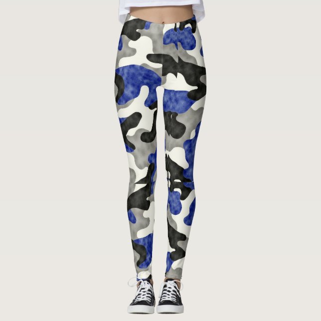 Legging Camouflage Blues Cinza preto com padrão de interru (Frente)