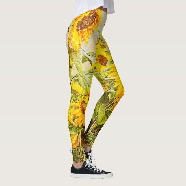 Legging Campo de girassol Vintage Amarelo-antigo Design (Direita)
