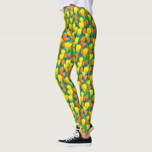 Legging Campo de Tulipas Laranja e Amarela