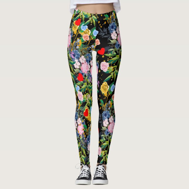 Legging Campo preto de rosas suaves| rosas (Frente)