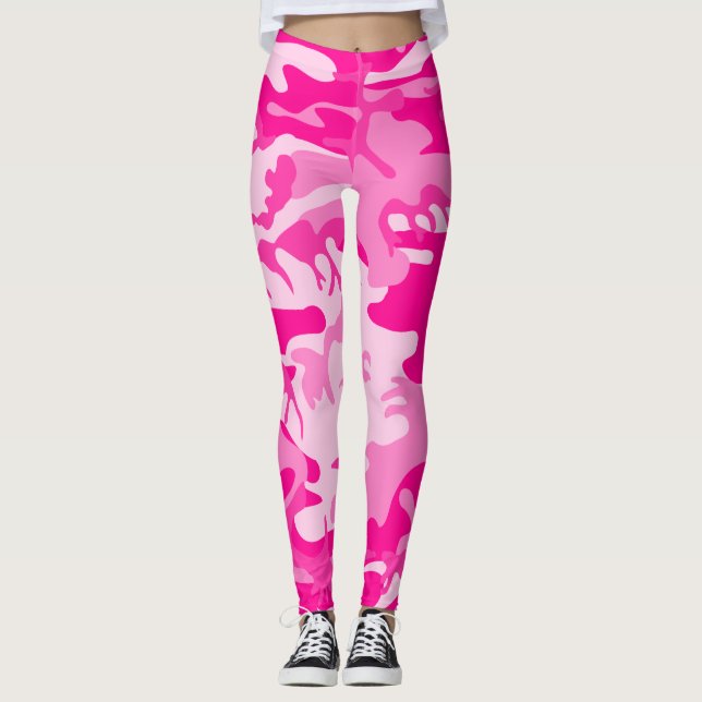Legging camuflagem de camo rosa quente (Frente)