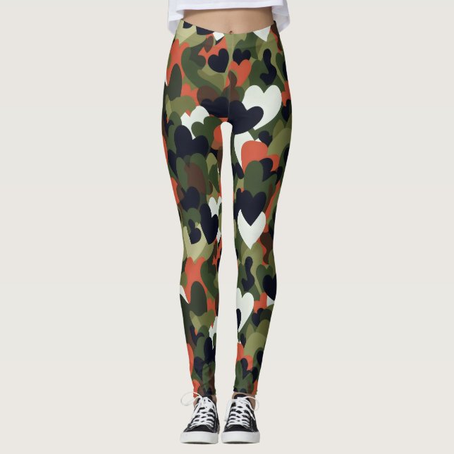 Legging Camuflagem de Coração com Padrão Verde (Frente)