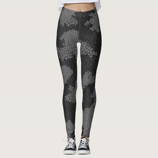 Legging Camuflagem de Elegância Moderna Preta e Cinza (Frente)