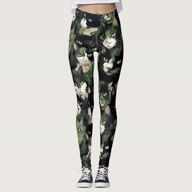 Legging Camuflagem de Gatos Verdes (Frente)