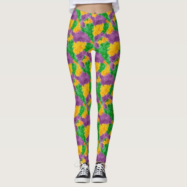 Legging Camuflagem de Pointillize da aguarela do carnaval (Frente)
