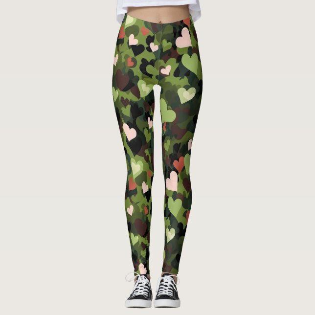 Legging Camuflagem do Coração Verde (Frente)