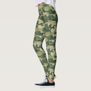 Legging Camuflagem Gatos Padrão Exército Gatinhos Verdes