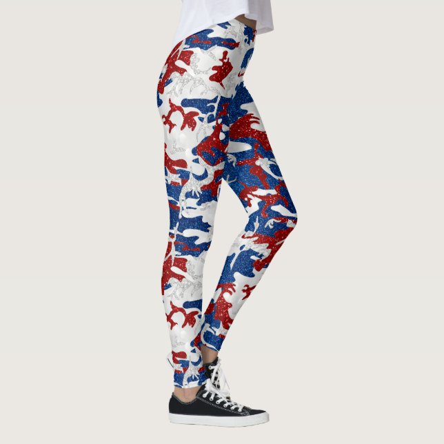 Legging Camuflagem Vermelho, Branco e Azul com Glitter 4 d (Direita)